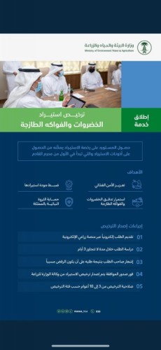 “البيئة” تطلق خدمة ترخيص استيراد الخضروات والفواكه الطازجة