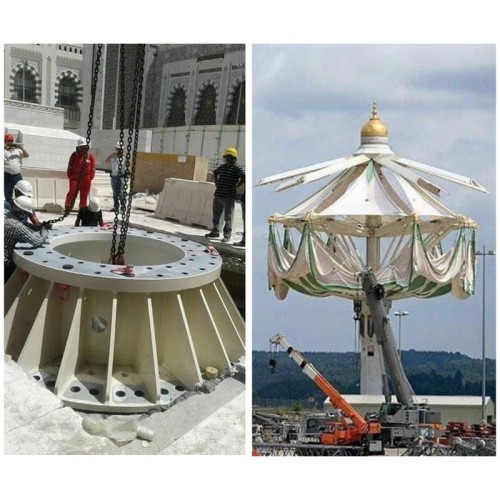 حقيقة وصول قاعدة أكبر مظلة في العالم لوضعها في صحن المطاف