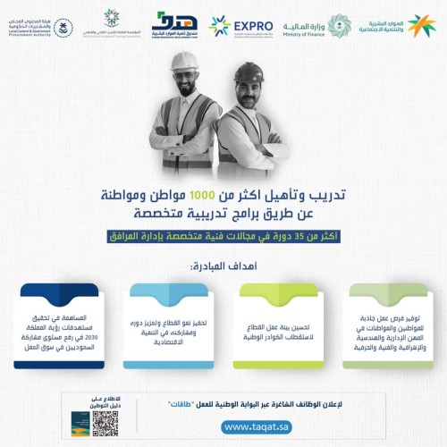 تأهيل 1000 مواطن ومواطنة في إدارة المرافق عبر مبادرة توطين عقود التشغيل والصيانة