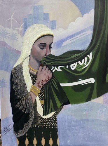 فنانة تشكيلية تعزز حضور الفل الجيزاني في اليوم الوطني.. بلمسة واقعيه