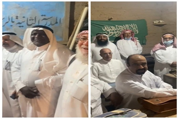 شاهد: أطباء ومهندسين يزورون قلعة جذعية التراثية .. ويجلسون في صفوف المدرسة الثانوية بالقصيم