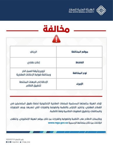 “هيئة العقار” تحيل مخالفي ضوابط الإعلانات العقارية إلى الجهات المختصة