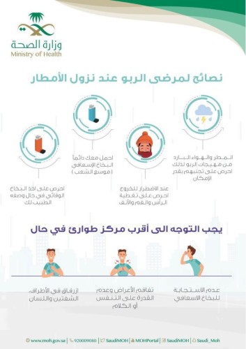 “صحة الرياض” لمرضى الربو: كونوا على حذر في التعامل مع الحالة المطرية