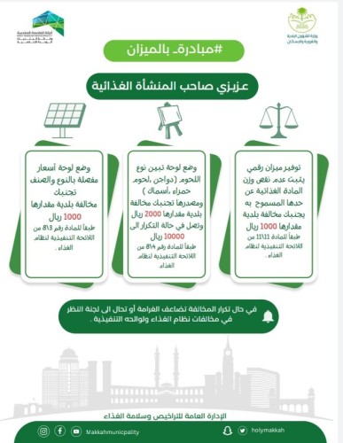 أمانة العاصمة المقدسة تبدأ في التطبيق الالزامي لمبادرة (بالميزان)