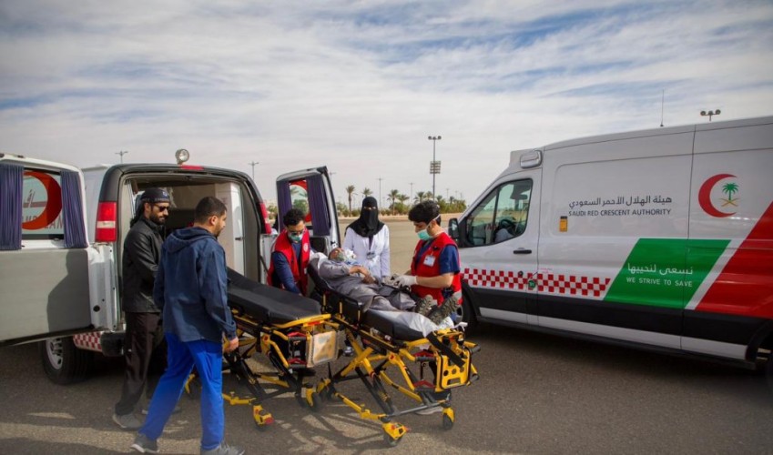 ‏⁧‫جامعة حائل‬⁩ وفرع هيئة الهلال الأحمر بالمنطقة تنفذان خطة فرضية لإنقاذ حالة مرضية عبر الإسعاف الجوي