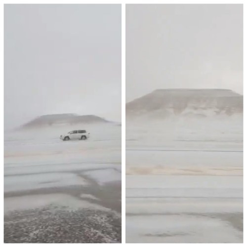 بالفيديو.. ثلج كثيف يغطي طريق العمارية جنوب عرعر وسط تساقط أمطار غزيرة