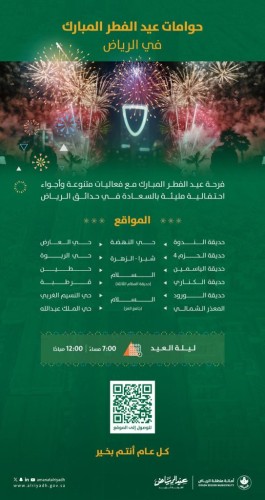 “حوّامات العيد”.. فعاليات احتفالية في 25 موقعًا بالرياض ابتهاجًا بعيد الفطر