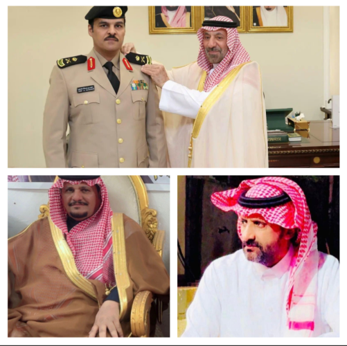 رجل الأعمال عايد بن شويلع والأستاذ عبدالله الرشيدي يهنئان اللواء نايف العنزي بمناسبة ترقيته إلى رتبة لواء