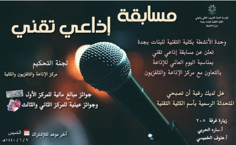 بالتعاون مع هيئة الاذاعه، تقنية جدة للبنات تختتم مسابقة إذاعي تقني