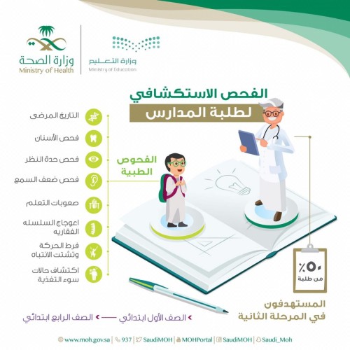 الصحة: إستمرار برنامج الفحص الإستكشافي للطلاب والطالبات للمرحلة الثانية