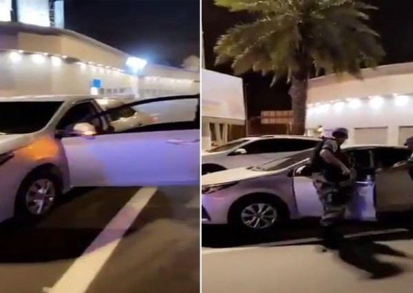بالفيديو: رجال الأمن يوقفون قائد مركبة لحظة محاولته الهرب بسيارة بدون لوحات