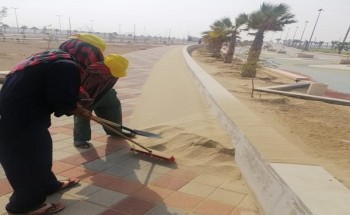 إزالة آثار العاصفة الرملية في ساحل عسير