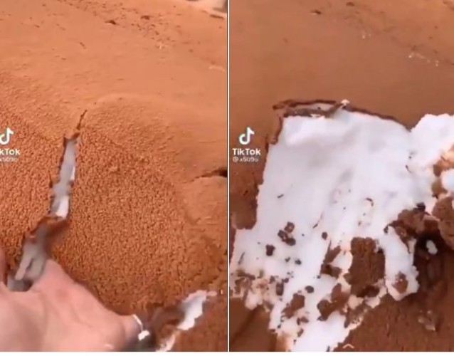 شاهد: ظاهرة نادرة تحول رمال صحراء علقان بـ”تبوك” إلى مثلجات مغطاة بالشكولاتة