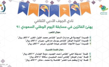 نادي “أدبي الجوف” يعلن أسماء الفائزين في مسابقة اليوم الوطني