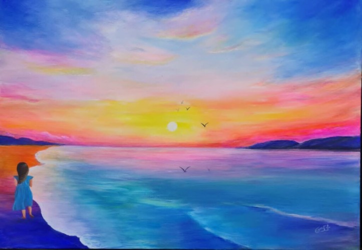 “شروق الشمس” لوحة فنية للفنان التشكيلي الاستاذ محمد حسن هزازي