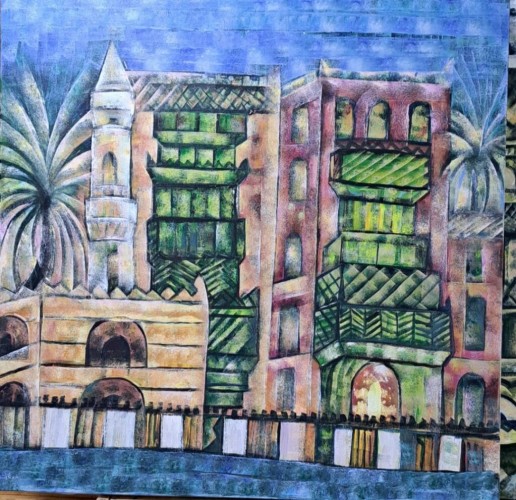 “بيوت جدة” لوحة فنية للفنان التشكيلي المبدع الاستاذ محمد الأعجم