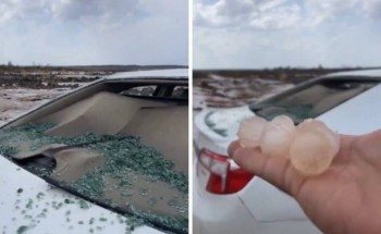 بالفيديو: حبات برد في وادي النقيع جنوب المدينة يحطم زجاج سيارتين