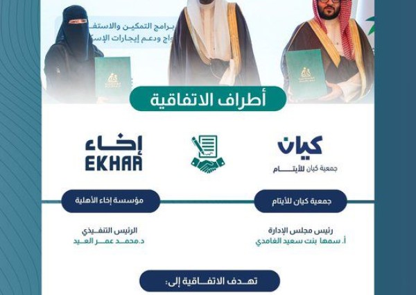 برعاية وزير الموارد البشرية.. شراكة مؤسسية بين “كيان” و”إخاء” لتعزيز الاستقرار النفسي والتعليمي للأيتام برعاية وزير الموارد البشرية.. شراكة مؤسسية بين “كيان” و”إخاء” لتعزيز الاستقرار النفسي والتعليمي للأيتام