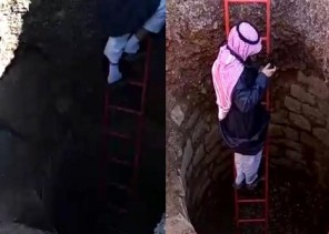 عقب هبوط أرضي .. بالفيديو: العثور على بئر قديم مقابل لـ”مسجد القبلتين” بـ”المدينة”