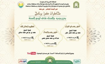 محاضرات دعوية ضمن برنامج ( بدع رجب والحث على لزوم السنة ) في صامطة محاضرات دعوية ضمن برنامج ( بدع رجب والحث على لزوم السنة ) في صامطة
