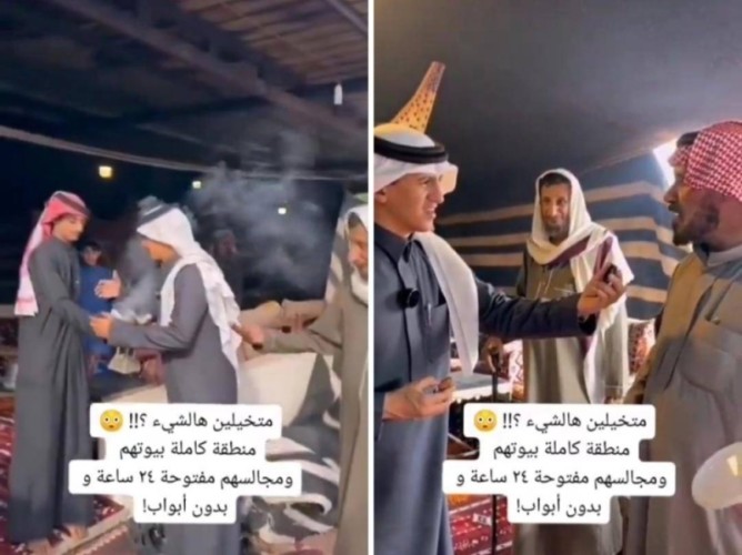 بالفيديو: أهالي من قرية جبة بـ”حائل” يتركون مجالسهم بدون أبواب لاستقبال الضيوف على مدار 24 ساعة