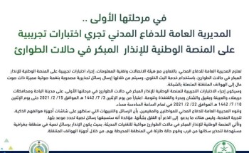 المديرية العامة للدفاع المدني تجري اختبارات تجريبية على المنصة الوطنية للإنذار المبكر في حالات الطوارئ .. المديرية العامة للدفاع المدني تجري اختبارات تجريبية على المنصة الوطنية للإنذار المبكر في حالات الطوارئ ..