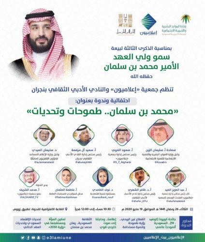 بمناسبة الذكرى الثالثة لبيعة ولي العهد “إعلاميون” و”أدبي نجران” ينظمان احتفالية وندوة “محمد بن سلمان.. طموحات وتحديات”