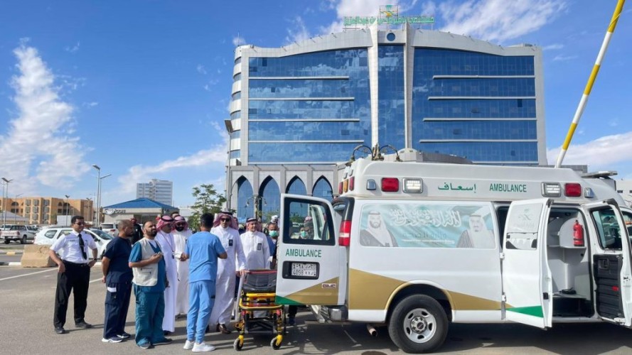 الإسعاف الجوي بالجوف ينفذ تجربة فرضية لنقل مصاب إثر حادث مروري