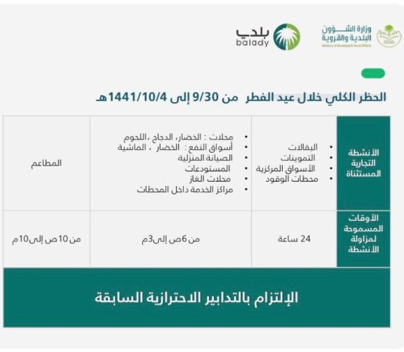 احترازات وقائية في اول لليلة من ليالي العيد لعام ١٤٤١ هجري