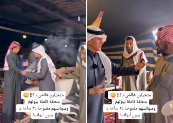 بالفيديو: أهالي من قرية جبة بـ”حائل” يتركون مجالسهم بدون أبواب لاستقبال الضيوف على مدار 24 ساعة