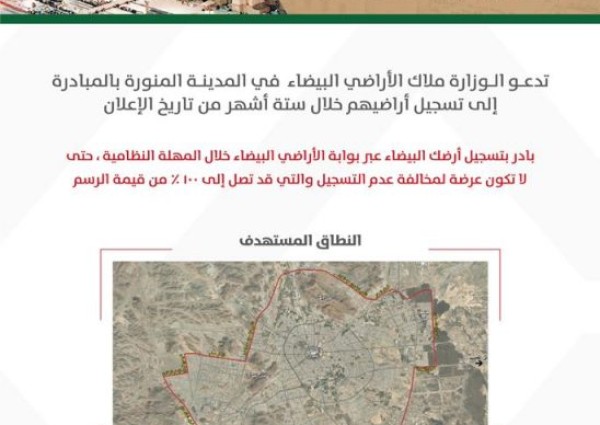بدء تطبيق المرحلة الأولى من رسوم الأراضي البيضاء في المدينة المنورة وحاضرة عسير بدء تطبيق المرحلة الأولى من رسوم الأراضي البيضاء في المدينة المنورة وحاضرة عسير