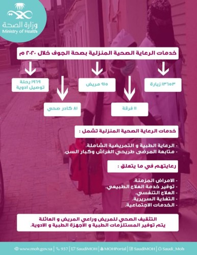 ‏تنفيذ 13653 زيارة منزلية للمرضى في الجوف خلال العام 2020 م