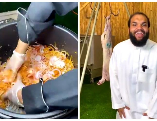 أغرب مفطح يمكن أن تراه عيناك.. شاهد: شاب يطبخ “ذبيحة” بالعسل في قدر ضغط
