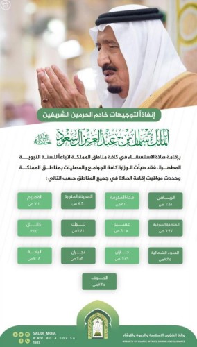 بالصور .. الشؤون الإسلامية تحدد مواقيت إقامة صلاة الاستسقاء بجميع مناطق المملكة