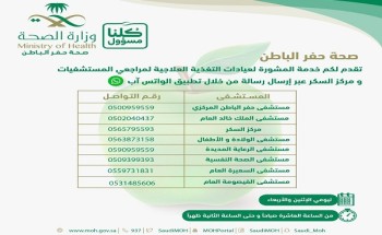 صحة حفر الباطن تطلق خدمة الاستشارة للتغذية العلاجية عبر تطبيق الواتس آب