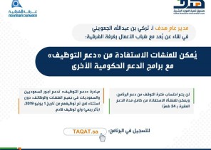 مدير عام “هدف” في لقاء عن بُعد مع شباب الأعمال بغرفة الشرقية: يُمكن للمنشآت الاستفادة من “دعم التوظيف” مع برامج الدعم الحكومية الأخرى