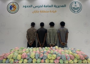 حرس الحدود بجازان يقبض على 4 مخالفين بحوزتهم 144 كجم من القات المخدر ويكشف عن جنسياتهم
