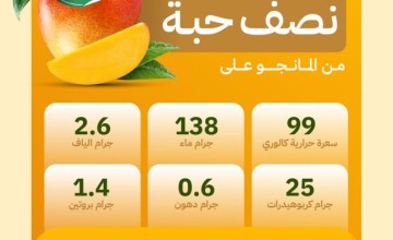 “البيئة”: فوائد صحية عديدة للمانجو.. وكل نصف حبة يحتوي على 99 سعرة حرارية و138 جرام من الماء “البيئة”: فوائد صحية عديدة للمانجو.. وكل نصف حبة يحتوي على 99 سعرة حرارية و138 جرام من الماء