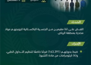 مكافحة المخدرات: القبض على 6 مقيمين لترويجهم أقراص خاضعة لتنظيم التداول الطبي بالرياض