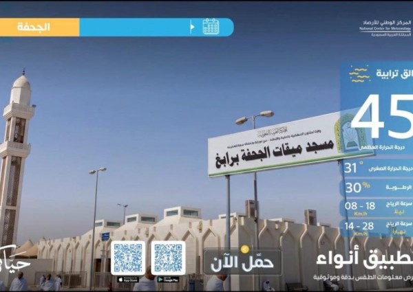 تقنيات حديثة وكوادر مؤهلة.. الأرصاد ترفع جاهزيتها لخدمة الحجاج تقنيات حديثة وكوادر مؤهلة.. الأرصاد ترفع جاهزيتها لخدمة الحجاج