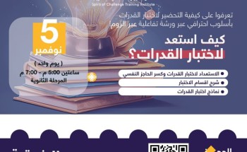 معهد روح التحدي يطلق البرنامج الثاني “كيف أستعد لاختبار القدرات” ضمن مبادرة “الشرقية تبدع” معهد روح التحدي يطلق البرنامج الثاني “كيف أستعد لاختبار القدرات” ضمن مبادرة “الشرقية تبدع”