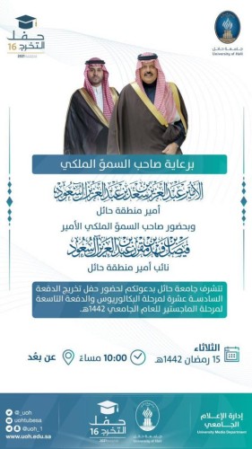 سموّ أمير منطقة حائل يرعى الليلة حفل تخريج 6232 خريجاً وخريجة بجامعة حائل