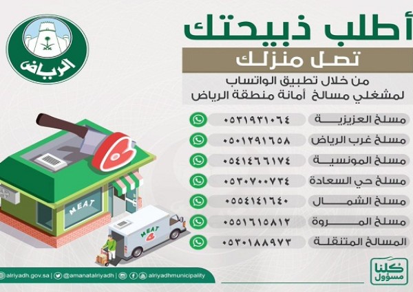 “واتساب” للذبائح ونقاط لبيع الأغنام ومسالخ متنقلة في 9 مواقع بالرياض