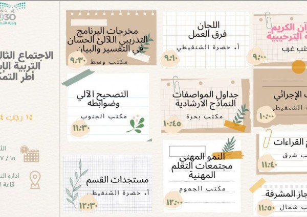 التربية الإسلامية بتعليم مكة يعقد لقاءً بعنوان مفاتيح التغير ممارسات إشرافية – اختبارات تحصيلية
