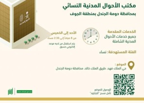 الأحوال المدنية تدشّن مكتباً نسائياً في محافظة دومة الجندل
