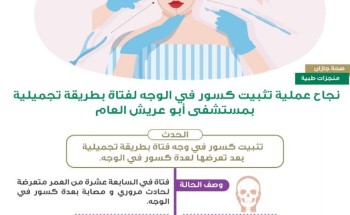 نجاح عملية تثبيت كسور في الوجه لفتاة بطريقة تجميلية بمستشفى أبو عريش العام نجاح عملية تثبيت كسور في الوجه لفتاة بطريقة تجميلية بمستشفى أبو عريش العام