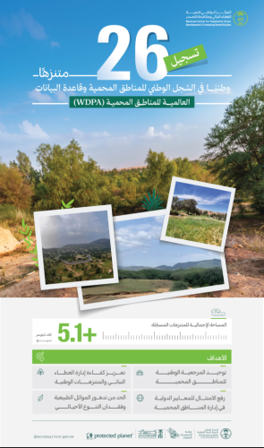 “الغطاء النباتي”: تسجيل 26 متنزهًا وطنيًا بمساحة تتجاوز 5 آلاف كيلو مترًا مربعًا في السِّجل الوطني للمناطق المحمية