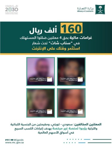 “التجارة” تفرض غرامات بــ 160 ألف ريال على 4 مشاهير أعلنوا عن “الفوركس”