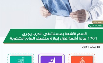 مستشفى الدرب العام يجري 1701 فحص إشعاعي خلال إجازة منتصف العام الدراسي مستشفى الدرب العام يجري 1701 فحص إشعاعي خلال إجازة منتصف العام الدراسي