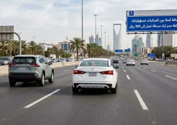 الأمن العام يحذّر السائقين: ترك مسافة الأمان مخالفة مرورية وغرامتها تصل إلى 300 ريال الأمن العام يحذّر السائقين: ترك مسافة الأمان مخالفة مرورية وغرامتها تصل إلى 300 ريال